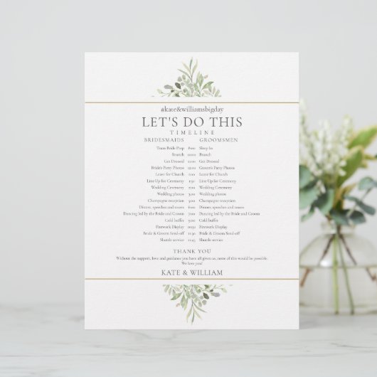 Elegant Greenerity Wedding Zeitplan Timeline (Stehend Vorderseite)