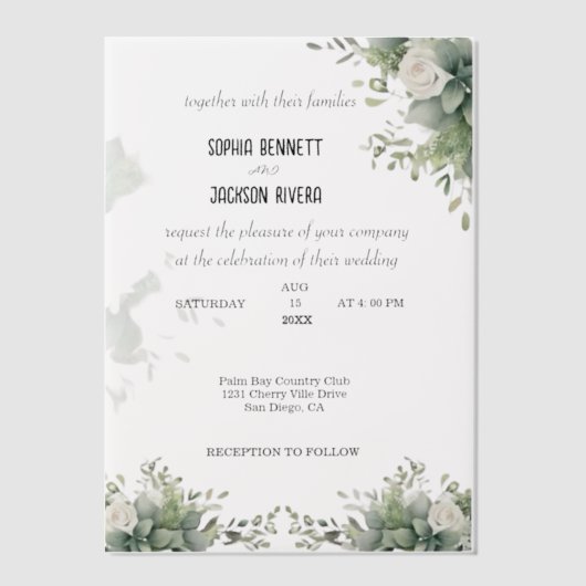 Elegant Greenery Acrylic Wedding Einladung (Vorderseite)