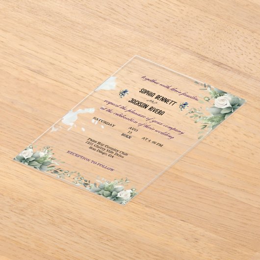Elegant Greenery Acrylic Wedding Einladung (Ablage )