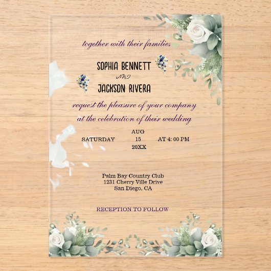 Elegant Greenery Acrylic Wedding Einladung (Vorderseite)