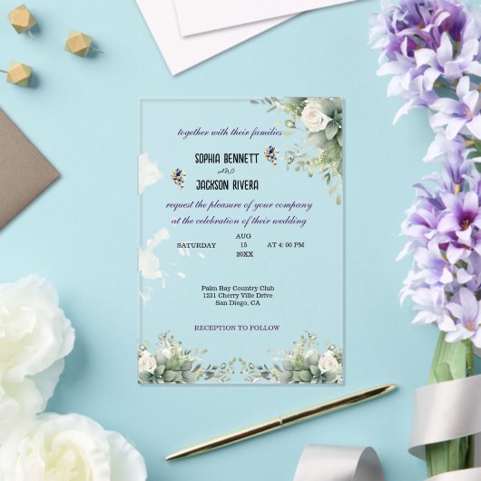 Elegant Greenery Acrylic Wedding Einladung (In Situ (Hochzeit))