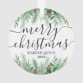 Elegant Greenery Baby Foto Ornament (Rückseite)