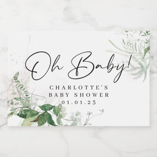 Elegant Greenery Baby Shower Mini Sparkling Wine L Schaumweinetikett (Einzelnes Label)