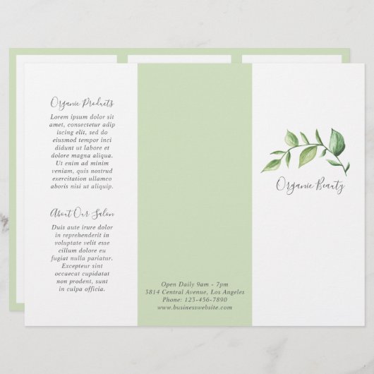 Elegant Greenery Beauty Salon Trifold Broschüre (Vorne/Hinten)
