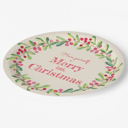 Elegant Greenery Berries Weihnachten Pappteller (Schrägansicht)