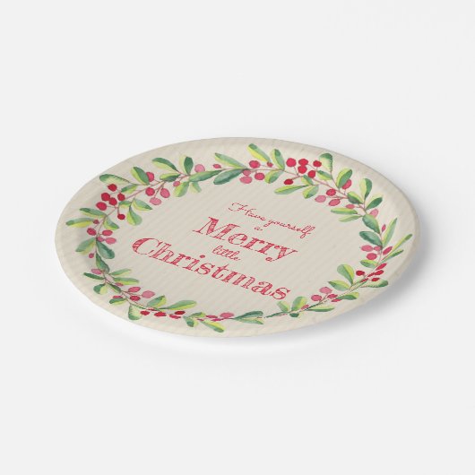 Elegant Greenery Berries Weihnachten Pappteller (Schrägansicht)