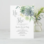 Elegant Greenery Bloral He or She Gender Reveal Einladung (Stehend Vorderseite)