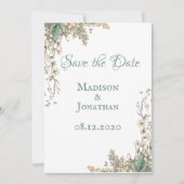 Elegant Greenery Bloral Script Wedding Save The Date (Vorderseite)