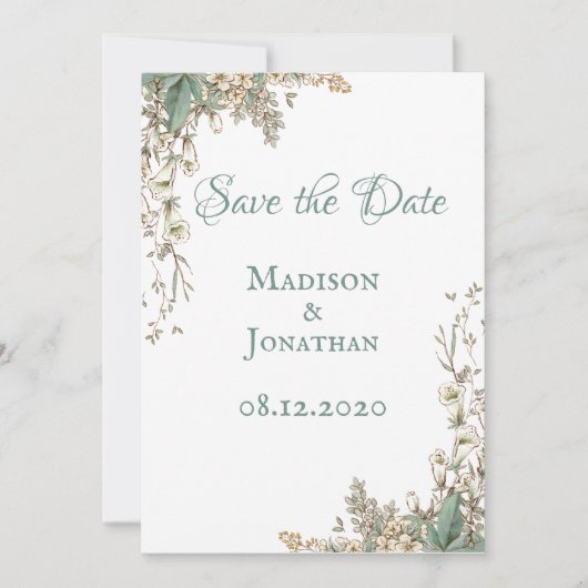 Elegant Greenery Bloral Script Wedding Save The Date (Vorderseite)