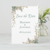Elegant Greenery Bloral Script Wedding Save The Date (Stehend Vorderseite)