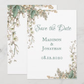 Elegant Greenery Bloral Script Wedding Save The Date (Vorne/Hinten)