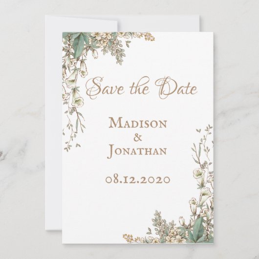 Elegant Greenery Bloral Script Wedding Save The Date (Vorderseite)
