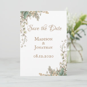 Elegant Greenery Bloral Script Wedding Save The Date