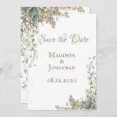 Elegant Greenery Bloral Script Wedding Save The Date (Vorne/Hinten)