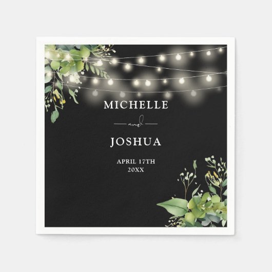 Elegant Greenery Bloral String Lights Wedding Serviette (Vorderseite)