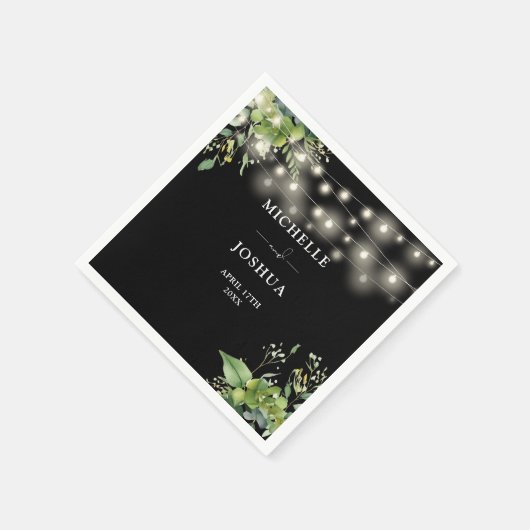 Elegant Greenery Bloral String Lights Wedding Serviette (Ecke)