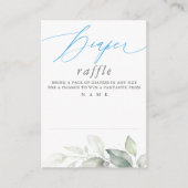Elegant Greenery Blue Diaper Raffle Ticket Begleitkarte (Vorderseite)