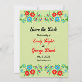 Elegant Greenery Blue Rote Rosen Blumenhochzeit Save The Date (Vorderseite)