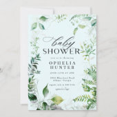 Elegant Greenery Blue Sky Leafy Baby Shower Einladung (Vorderseite)