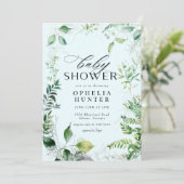 Elegant Greenery Blue Sky Leafy Baby Shower Einladung (Stehend Vorderseite)
