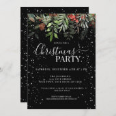 Elegant Greenery Blumenweihnachtsfeier Einladung (Vorne/Hinten)