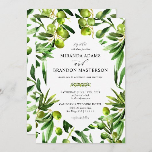 Elegant Greenery Boho Country Wedding Einladung (Vorne/Hinten)