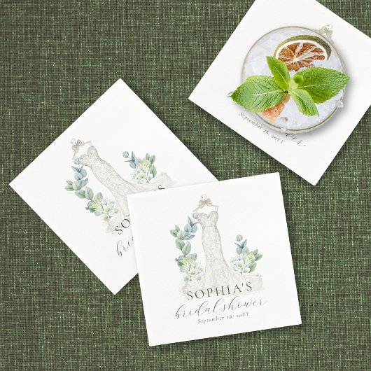 Elegant Greenery Boho Script Paper Napkin Serviette