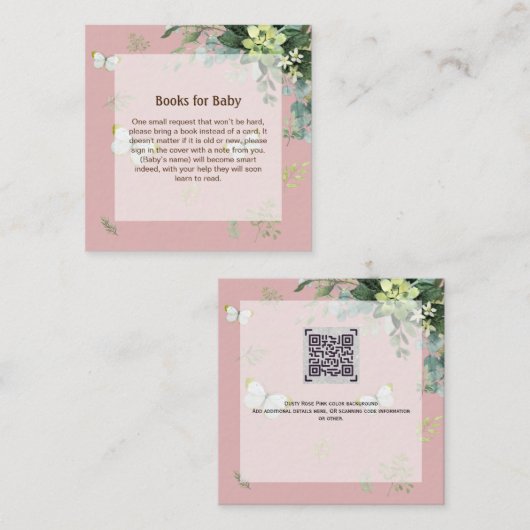 Elegant Greenery Book Request Poem Boys oder Girls Mitteilungskarte (Vorne/Hinten)