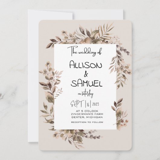 Elegant Greenery Border Wedding Einladung (Vorderseite)