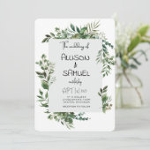 Elegant Greenery Border Wedding Einladung (Stehend Vorderseite)