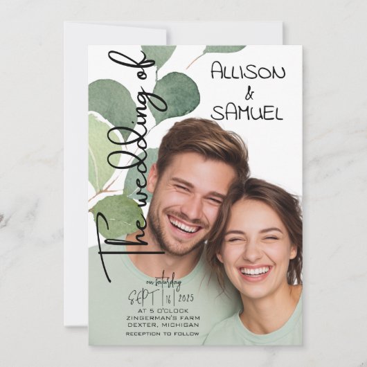 Elegant Greenery Border Wedding  Einladung (Vorderseite)