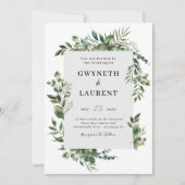 Elegant Greenery Border Wedding  Einladung (Vorderseite)
