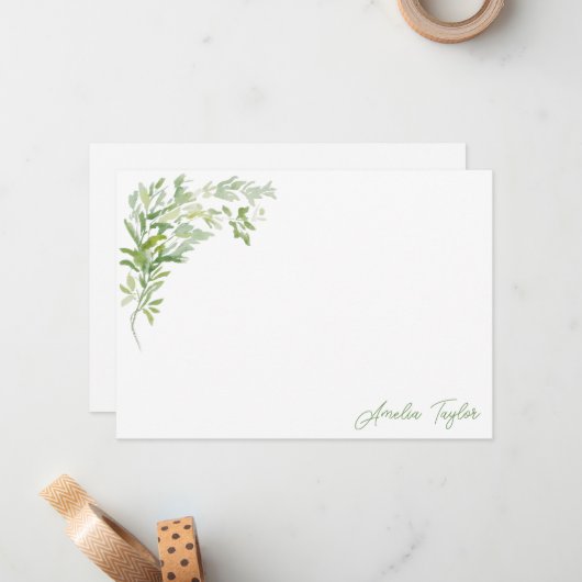 Elegant Greenery Botanical Personalized Stationery Mitteilungskarte (Vorderseite/Rückseite Beispiel)