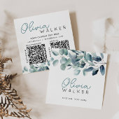 Elegant Greenery Botanical Script Name 2 QR Code Quadratische Visitenkarte