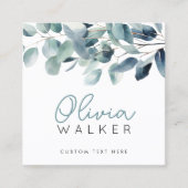 Elegant Greenery Botanical Script Name 2 QR Code Quadratische Visitenkarte (Vorderseite)