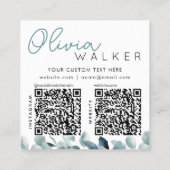 Elegant Greenery Botanical Script Name 2 QR Code Quadratische Visitenkarte (Rückseite)