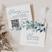 Elegant Greenery Botanical Script Name QR Code Quadratische Visitenkarte