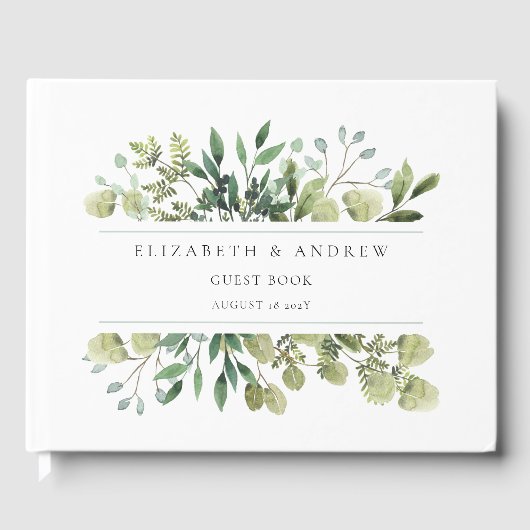 Elegant Greenery Botanical Wedding Guest Book Gästebuch (Vorderseite)