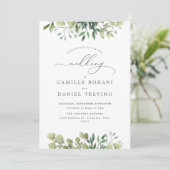 Elegant Greenery Botanical Wedding Invitation Einladung (Stehend Vorderseite)