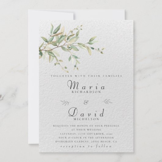 Elegant Greenery Botanical Wedding Invitation Einladung (Vorderseite)