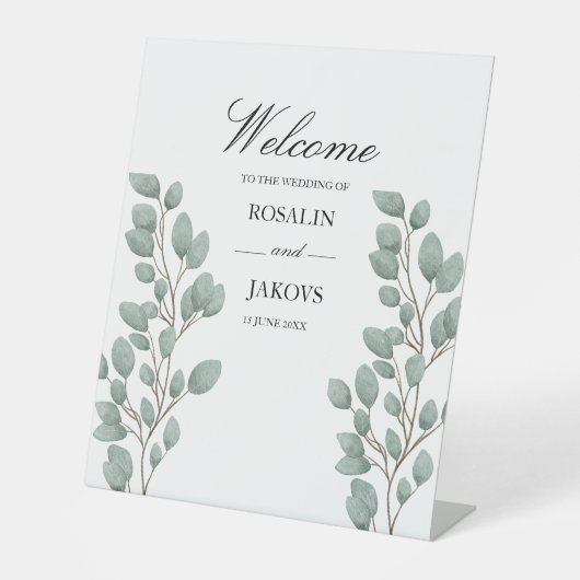 Elegant Greenery Botanical Wedding Sign Sockelschild (Vorderseite)