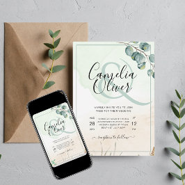 Elegant Greenery Botanischer Ampersand Hochzeit Einladung