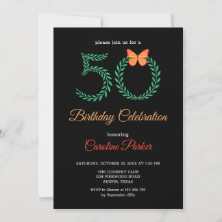 Elegant Greenery Botanischer Schmetterling 50. Geb Einladung