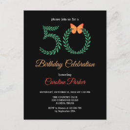 Elegant Greenery Botanischer Schmetterling 50. Geb Einladungspostkarte