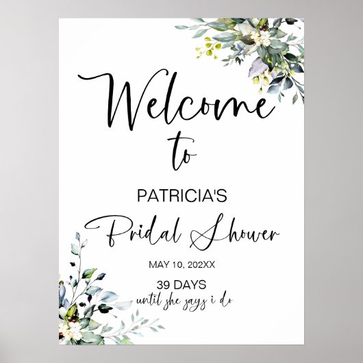 Elegant Greenery Brautparty Begrüßungszeichen Poster (Vorne)