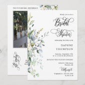 Elegant Greenery Brautparty QR Code Foto Einladung (Vorne/Hinten)