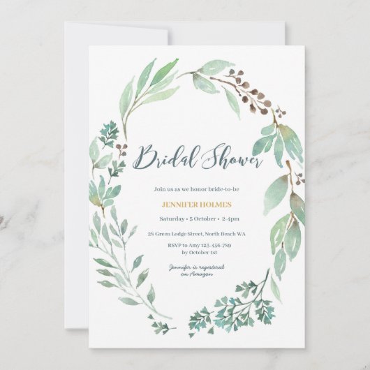 Elegant Greenery Bridal Dusche Einladung (Vorderseite)