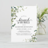 Elegant Greenery Brunch Bubbly Dusche Einladung (Stehend Vorderseite)