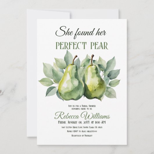 Elegant Greenery Brunch Perfect Pear Brautparty Einladung (Vorderseite)