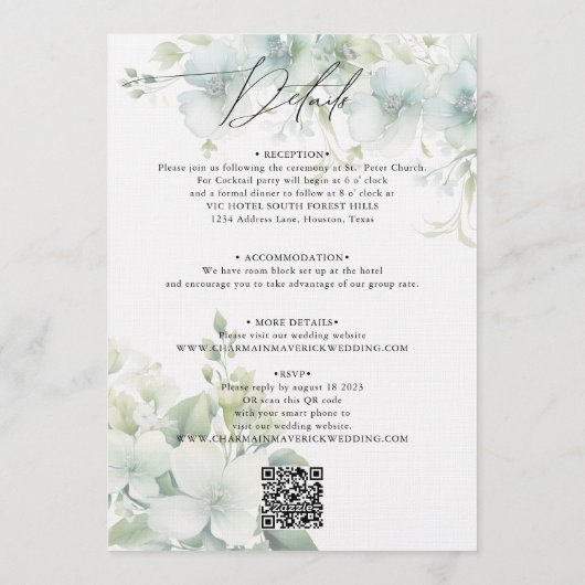 Elegant Greenery Budget QR code Wedding Einladung (Rückseite)